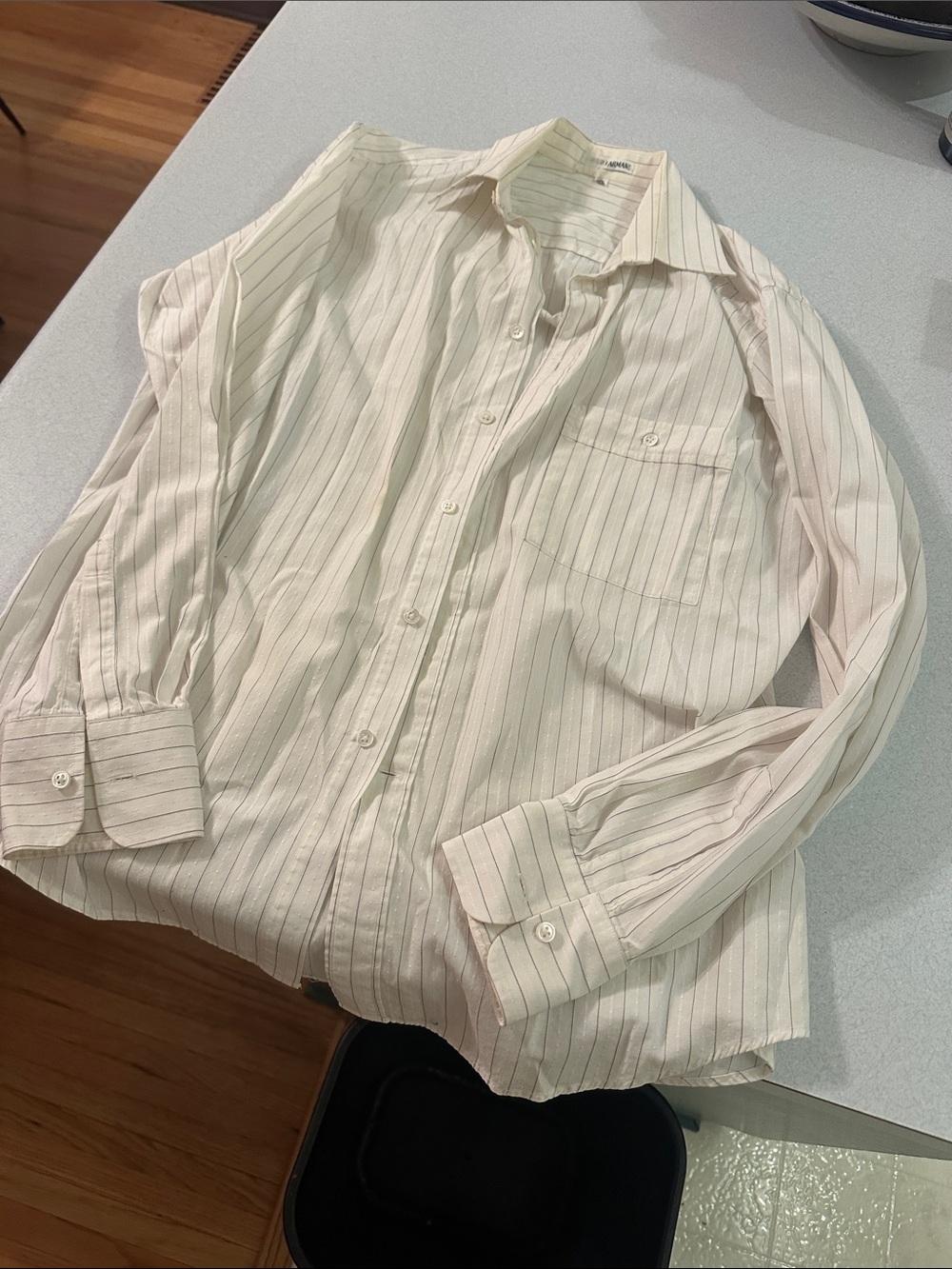 Vintage Giorgio Armani Cream Pinstripe Dress Shirt